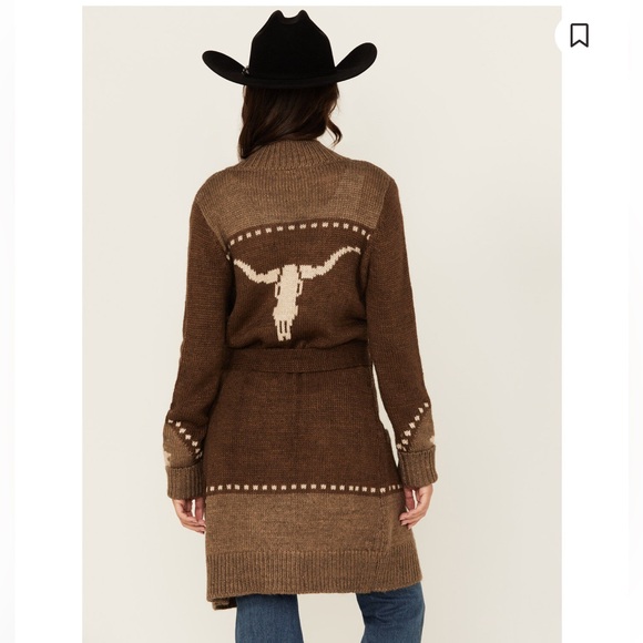 Stetson Women's Retro Long Sleeve Snap Brown and Cream Knit Cardigan 🤠 - Picture 4 of 12